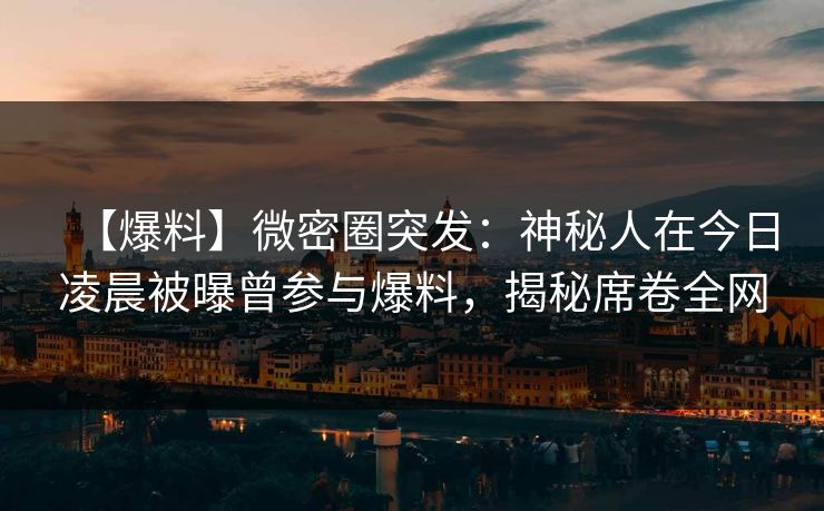 【爆料】微密圈突发：神秘人在今日凌晨被曝曾参与爆料，揭秘席卷全网