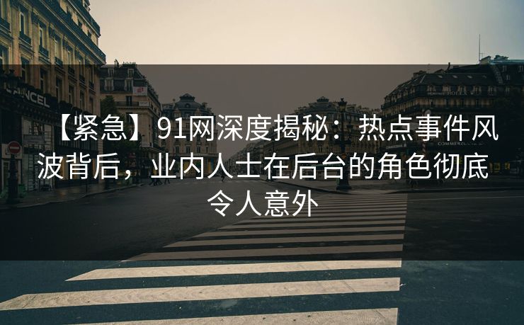 【紧急】91网深度揭秘：热点事件风波背后，业内人士在后台的角色彻底令人意外