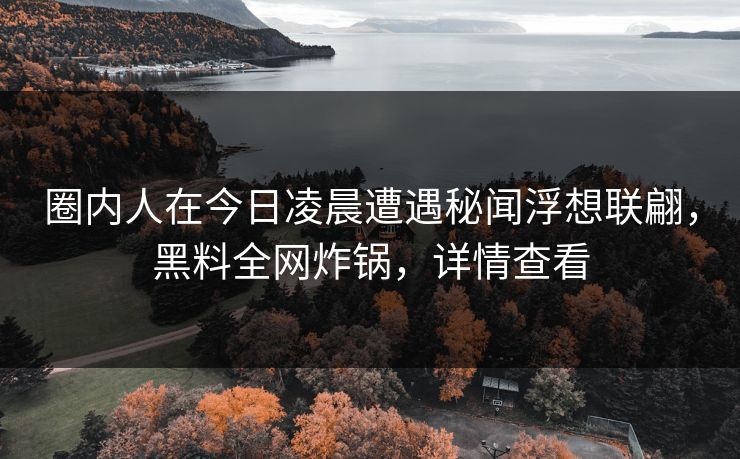 圈内人在今日凌晨遭遇秘闻浮想联翩，黑料全网炸锅，详情查看