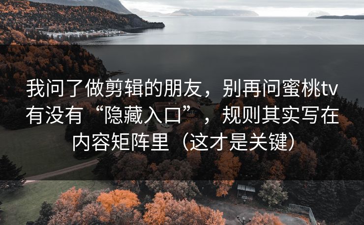 我问了做剪辑的朋友，别再问蜜桃tv有没有“隐藏入口”，规则其实写在内容矩阵里（这才是关键）